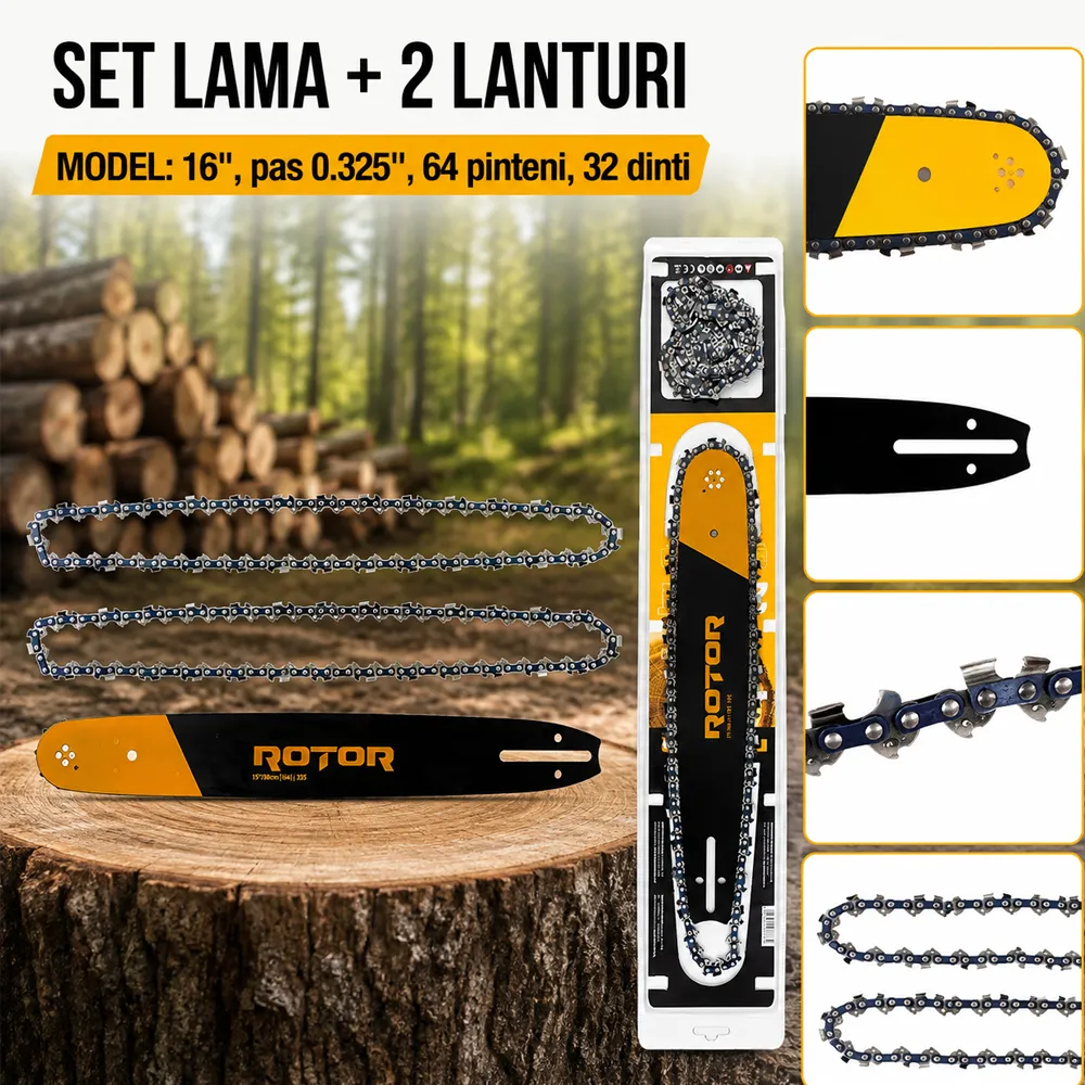 Set lamă + 2 lanțuri drujbă 40 cm / 16", pas 0.325", 64 pinteni, 32 dinți [3]