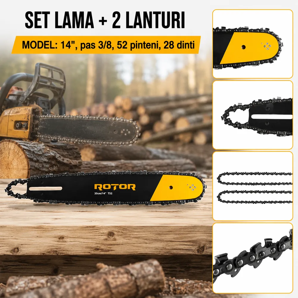 Set lamă + 2 lanțuri drujbă 35 cm / 14", pas 3/8", 52 pinteni, 26 dinți [2]