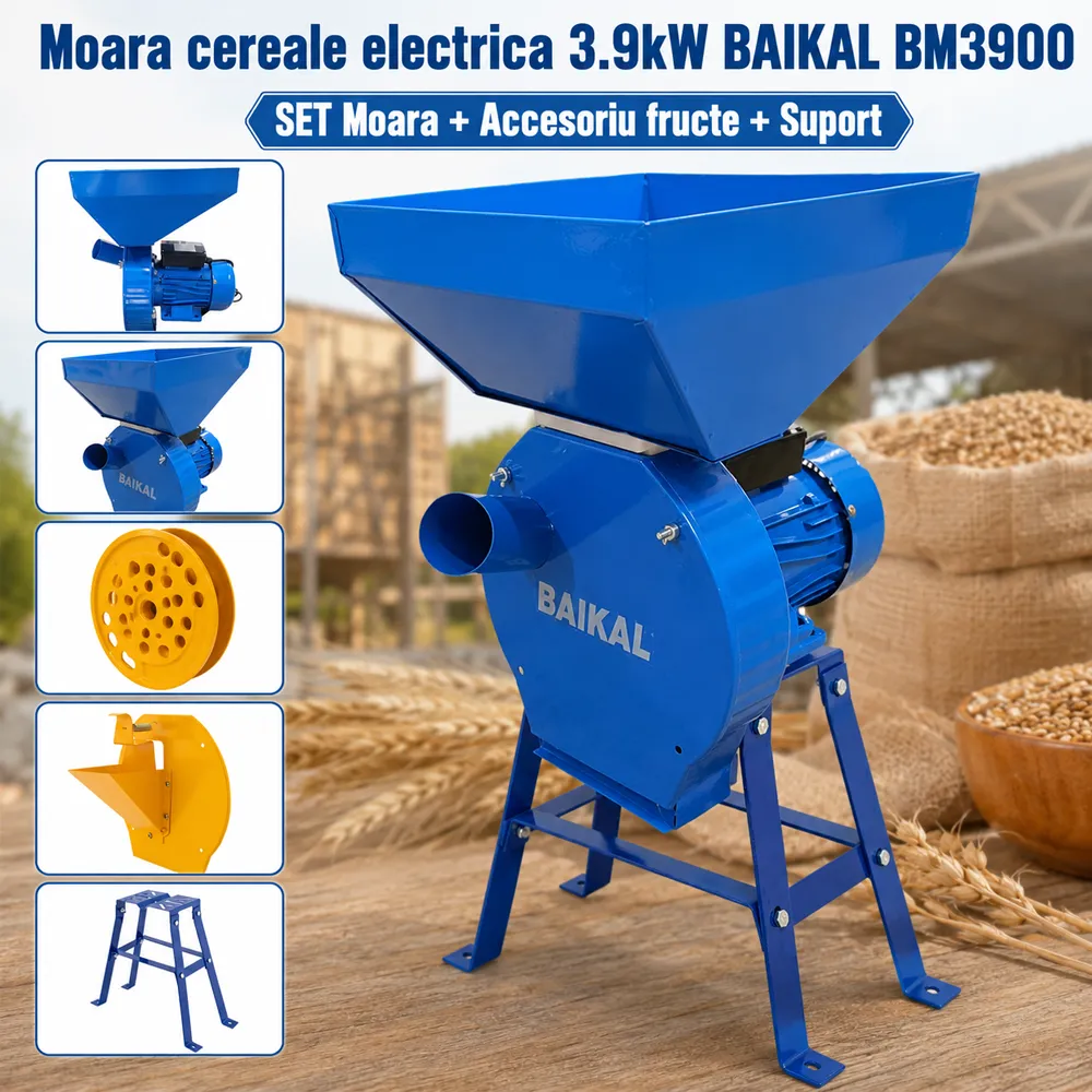 SET: Moară electrică BM3900 pentru cereale și porumb, 3900W, 240 kg/h + Accesoriu Fructe și Suport moară [5]