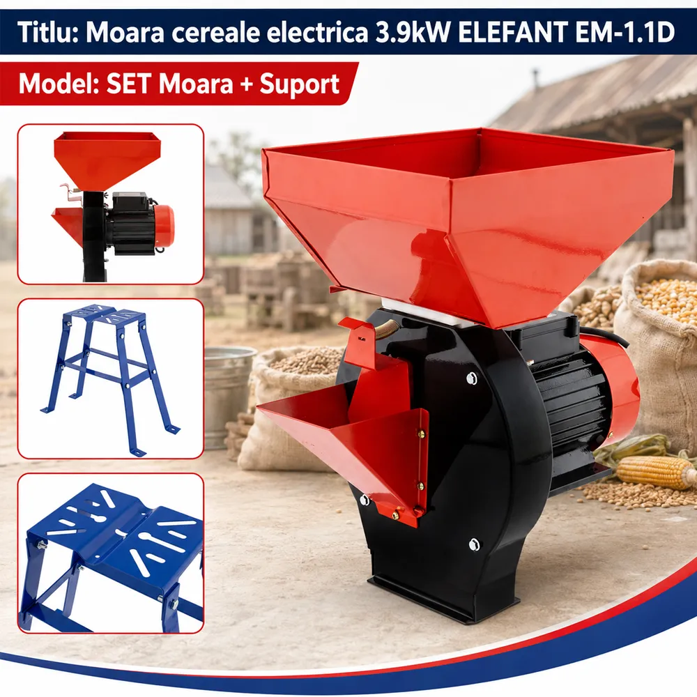 SET: Moară electrică EM-1.1D pentru cereale și fructe, 3900W, 200 kg/h + Suport Moară [6]