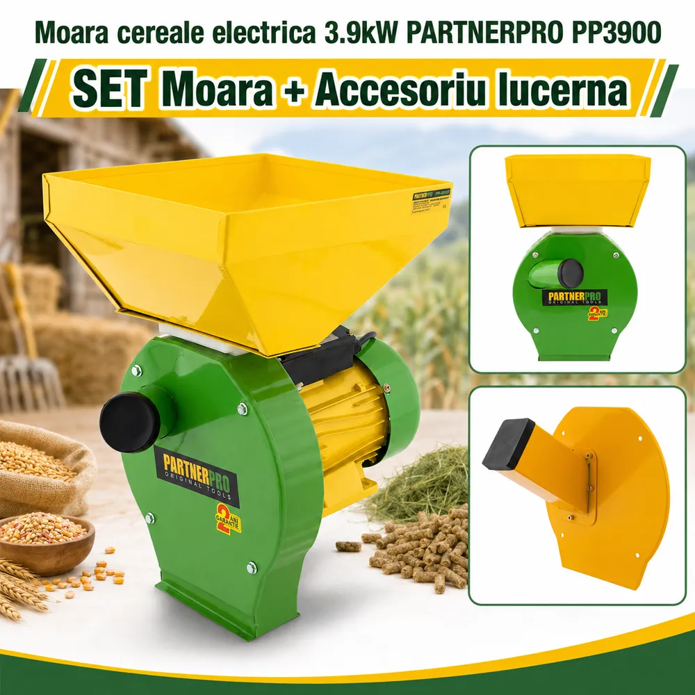 SET: Moară electrică PP3900 pentru cereale și porumb, 3900W, 240 kg/h + Accesoriu Lucernă [6]