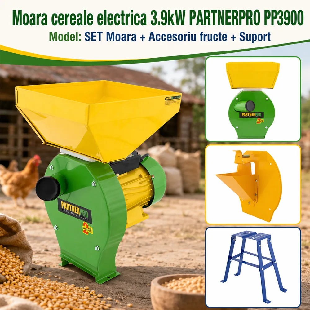 SET: Moară electrică PP3900 pentru cereale și porumb, 3900W, 240 kg/h + Accesoriu Fructe și Suport moară [6]