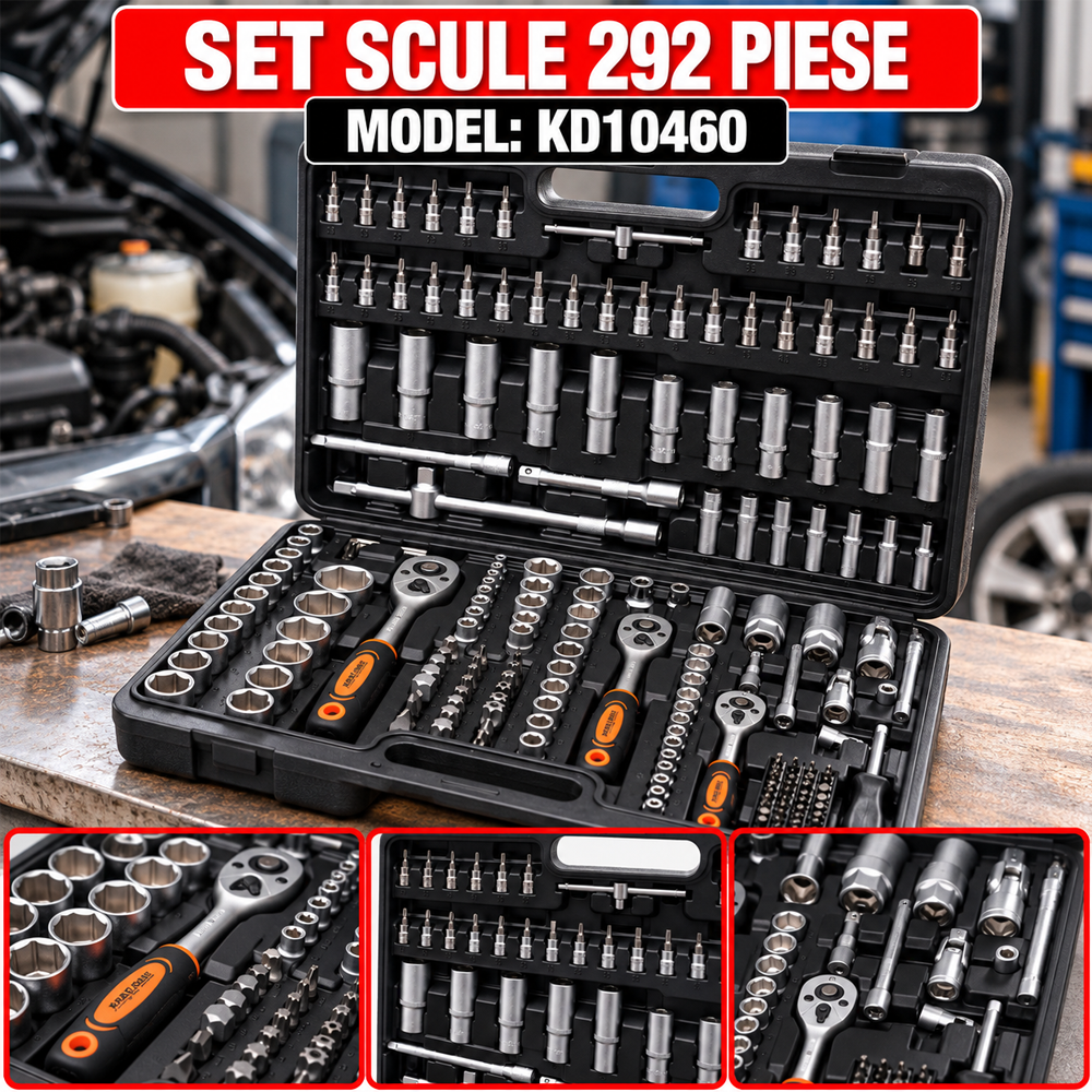 Set scule 292 piese, prinderi 1/4", 3/8" și 1/2", tubulare, biți și clichete, KD10460 [5]