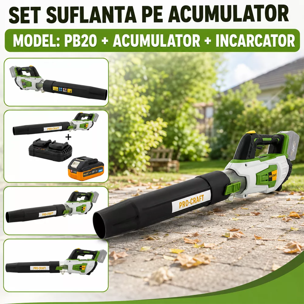 SET: Suflantă pe acumulator 20V, 16000 rpm, 13,2 m³/min, PB20 [Include: Acumulator și încărcător] [6]