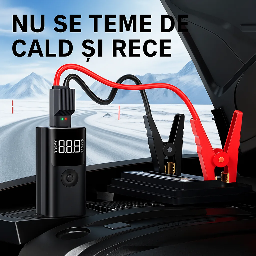 Starter auto 4-în-1 cu 12V si 1000A cu Compresor 150 PSI, USB-C, Power Bank 6000 mAh, LED negru [4]