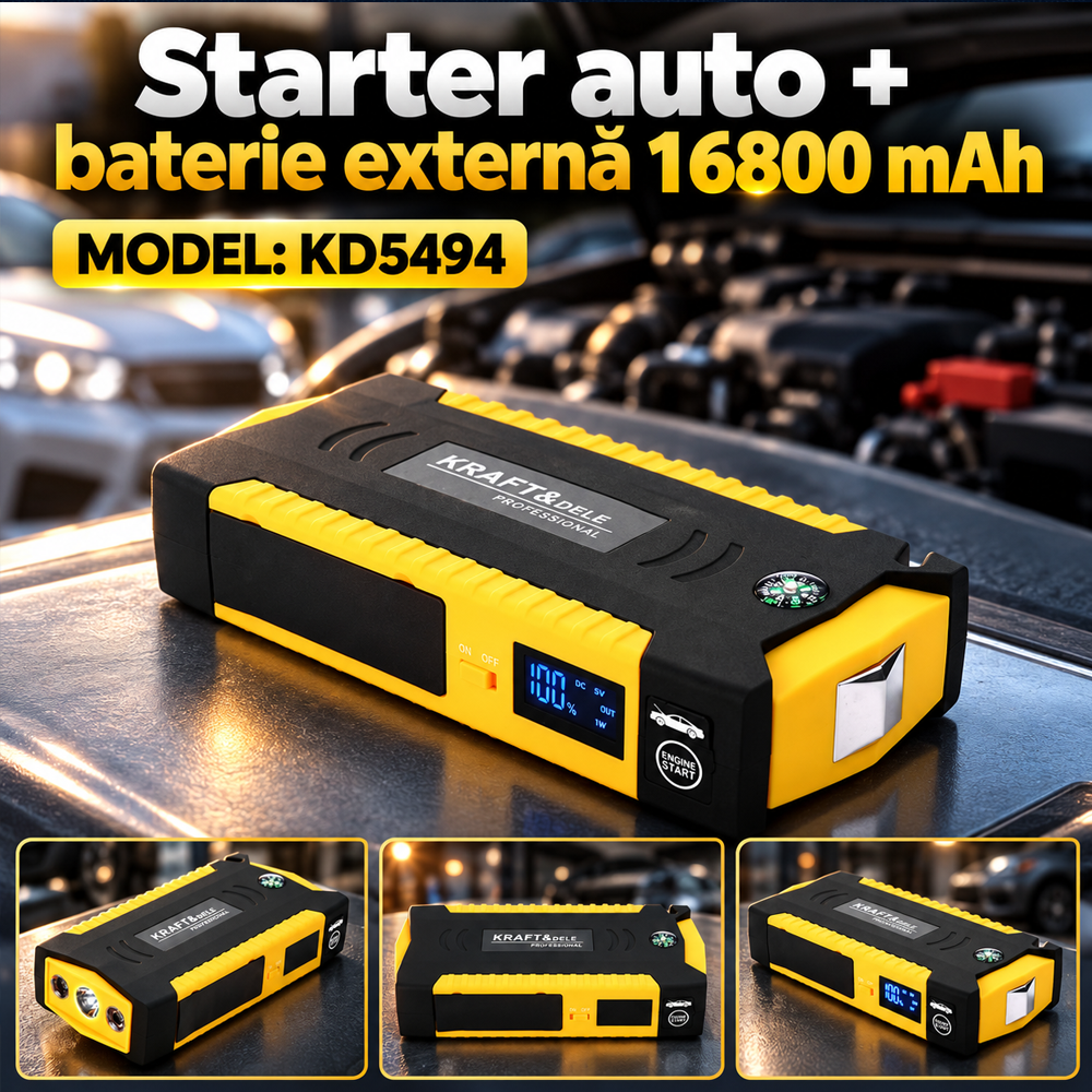 Starter auto + baterie externă 16800 mAh, 300 A pornire, 600 A maxim, 4 USB, lanternă LED, KD5494 [5]