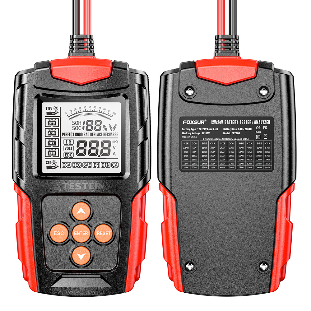 Tester și Analizor Baterie Auto 12V/24V cu Ecran LCD, Analiză IR, CCA și Tensiune – FOXSUR [4]