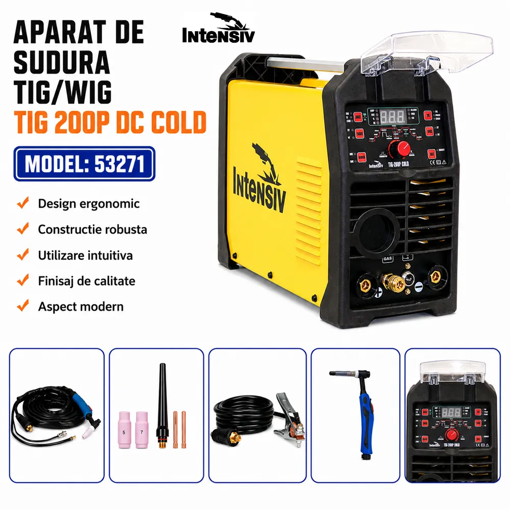 Aparat de sudură TIG/WIG și MMA 200A, control digital MCU, tehnologie IGBT și pistolet TIG inclus, TIG 200P DC COLD [5]