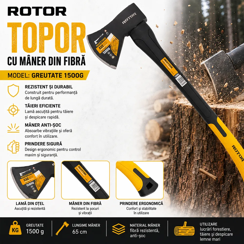 Topor 1500 g cu mâner din fibră, lungime 65 cm [4]