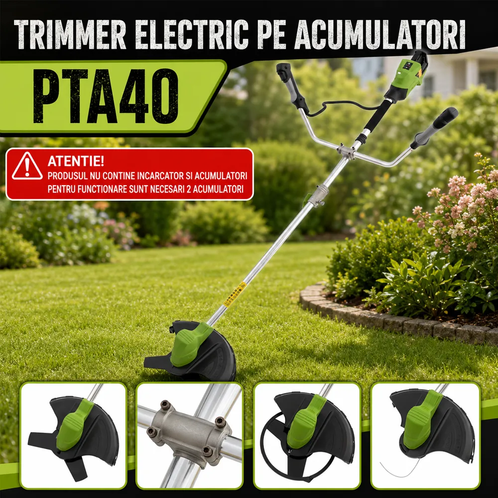 Trimmer pe acumulator 2x20V, diametru tăiere 300 mm, 5500–7500 rpm, PTA40 [Fără acumulator și încărcător] [6]