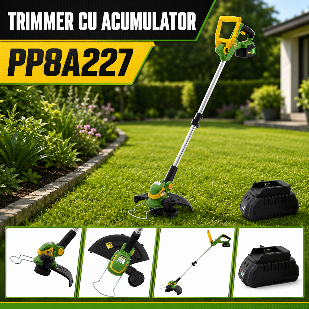 Trimmer pe acumulator 20V, 8000 rpm, lățime tăiere 300 mm, acumulator 4Ah inclus, PP8A227 [6]