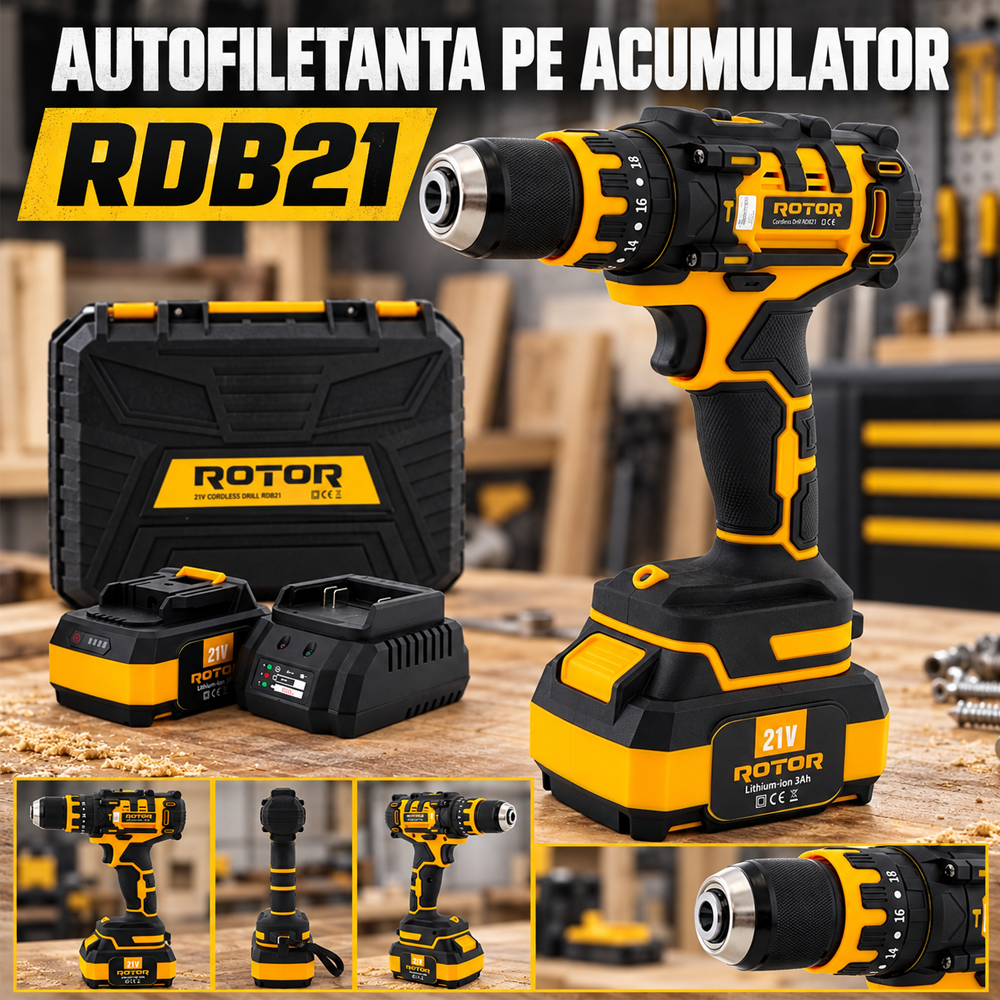 Mașină de găurit și înșurubat cu acumulator 21V, 30 Nm, Brushless, 2 acumulatori 3Ah, RDB21 [9]