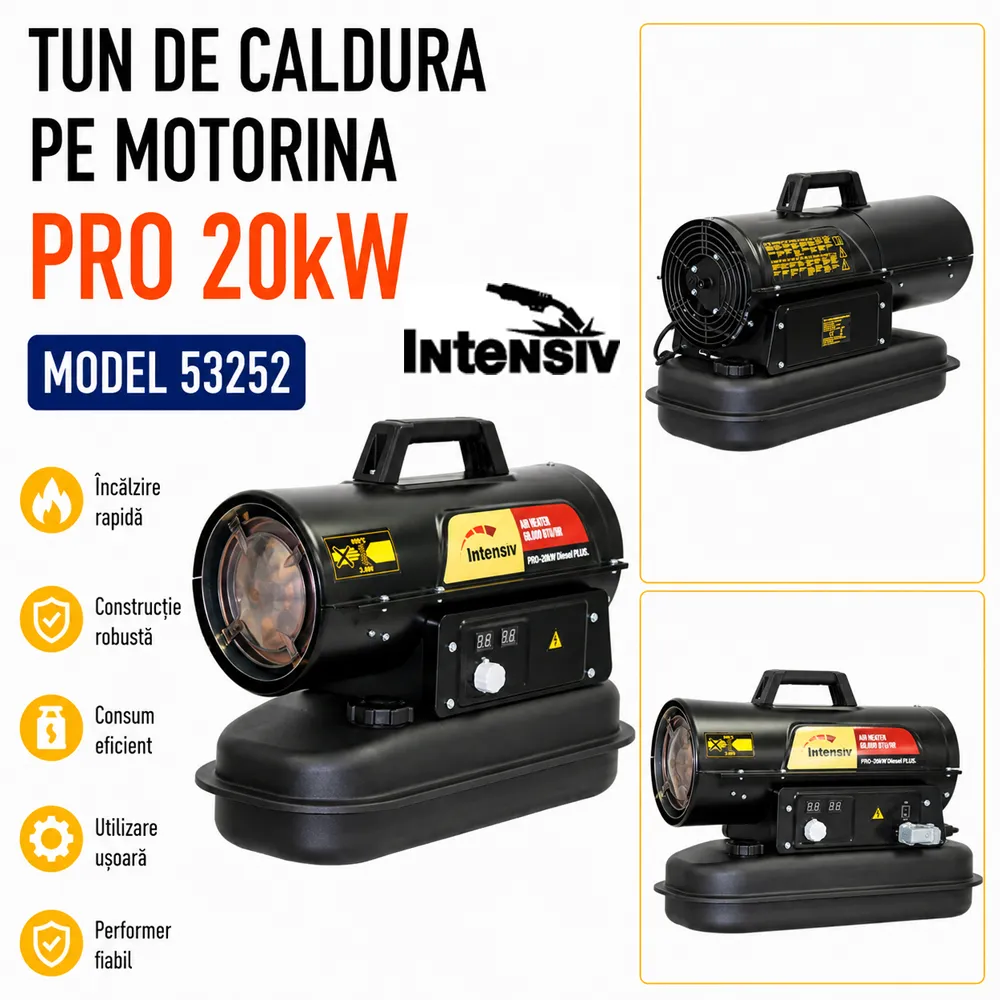 Tun de căldură pe motorină 20 kW, debit 550 m³/h, termostat digital și rezervor de 19 l, PRO 20 kW DIESEL+ [4]
