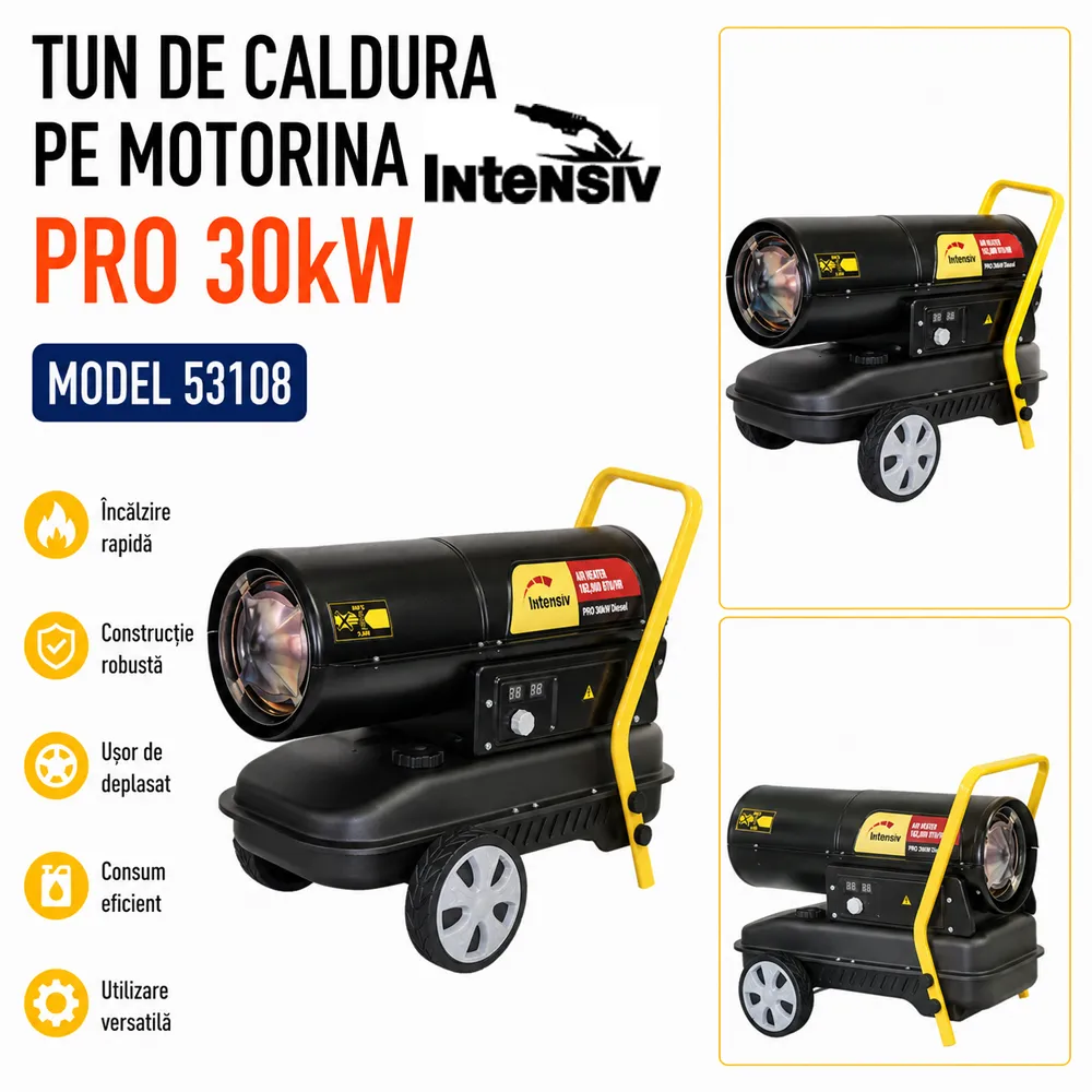Tun de căldură pe motorină 30 kW, debit aer 750 m³/h, termostat reglabil și afișaj digital, PRO 30 kW Diesel [4]