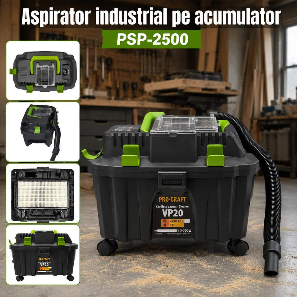 Aspirator industrial pe acumulator 21V, furtun 2 m, protecție IP24, VP20 [5]