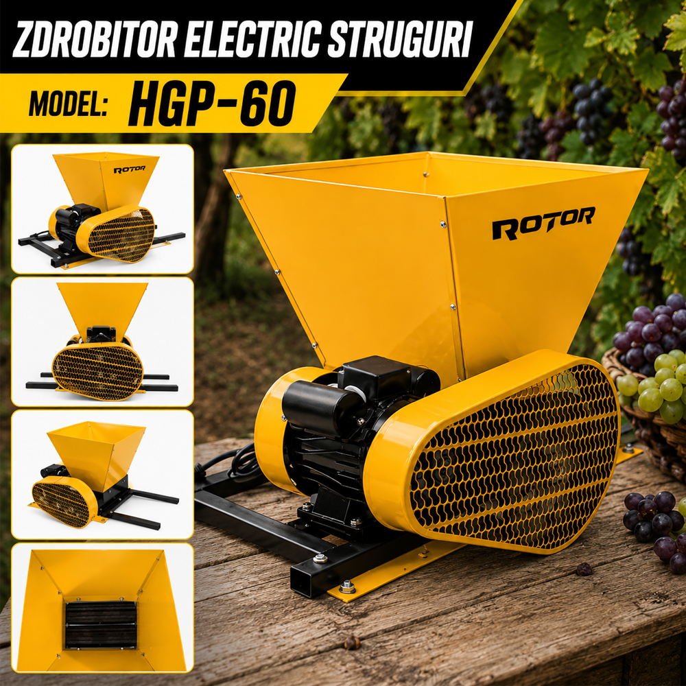 Zdrobitor electric de struguri 750W, cuvă 28 L, productivitate 550 kg/h, 2900 rpm, HGP-60 [5]