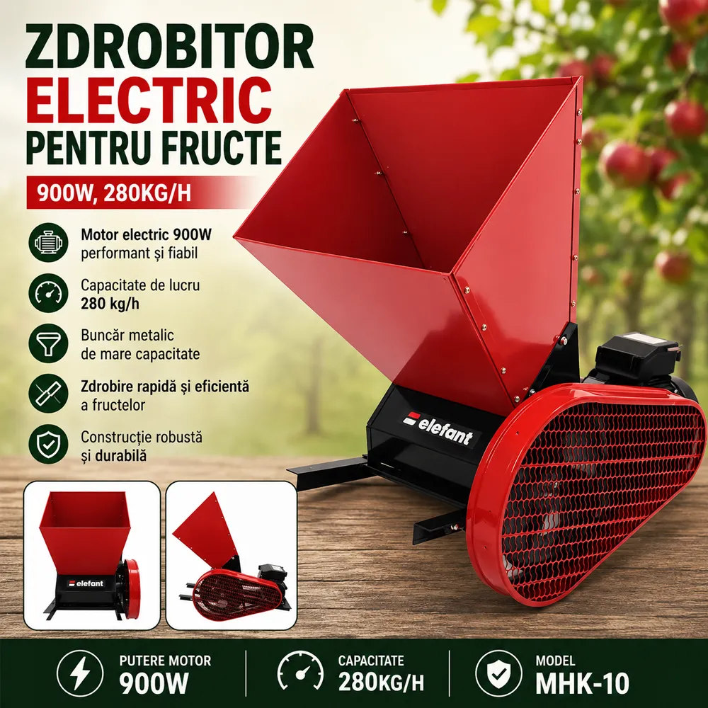 Zdrobitor electric pentru fructe 900W, 280 kg/h, cuvă 30 L, MHK-10 [4]