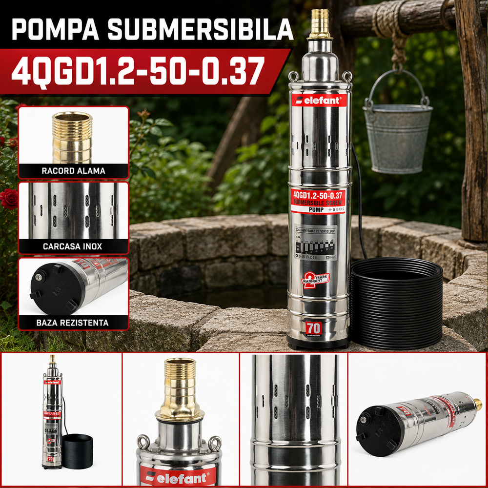 Pompă submersibilă 1100W, debit 95 l/min, refulare 83 m, diametru 102 mm, 4QGD1.2-50-0.37 [4]