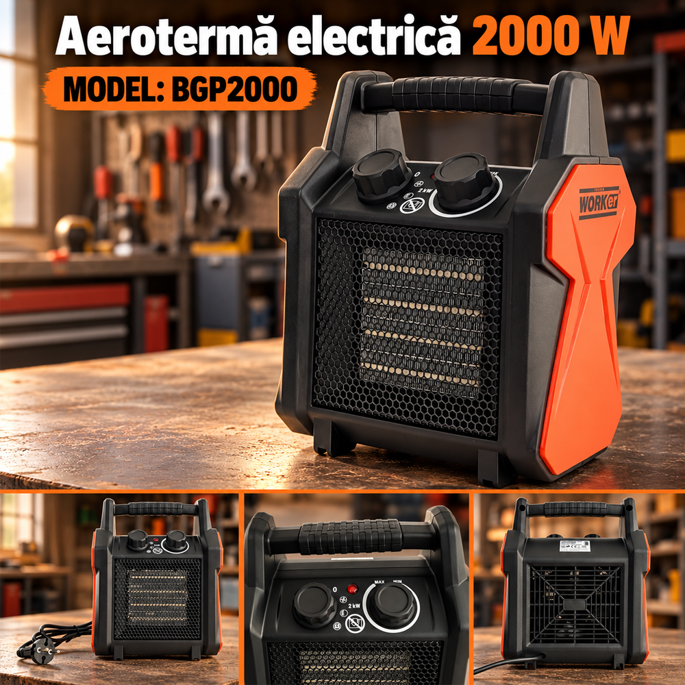 Aerotermă electrică 2000 W, 3 trepte de putere, termostat 70°C, 220–240 V, BGP2000 [4]