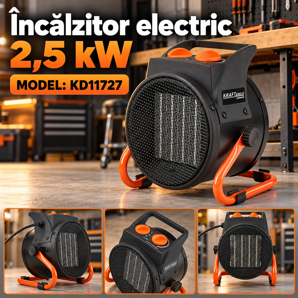 Aerotermă electrică 2500W, 3 trepte de putere, termostat, protecție la supraîncălzire, KD11727 [4]
