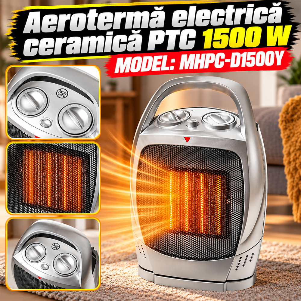 Aerotermă electrică ceramică PTC 1500 W, pentru spații de până la 15 m², MHPC-D1500Y [4]
