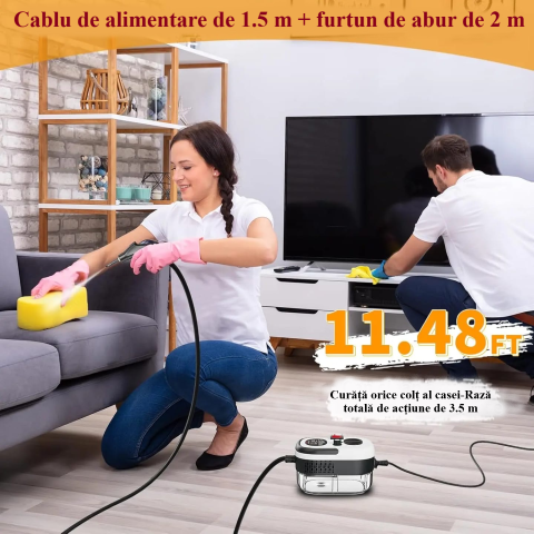 Aparat de Curățat cu Abur Portabil, 2500W, Presiune 3BAR, Rezervor 1.2L, 6 Trepte de Putere, Încălzire Rapidă 15s, Profesional, Alb/Negru [5]