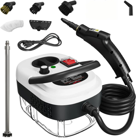 Oferta zilei - Aparat de Curățat cu Abur Portabil, 2500W, Presiune 3BAR, Rezervor 1.2L, 6 Trepte de Putere, Încălzire Rapidă 15s, Profesional, Alb/Negru
