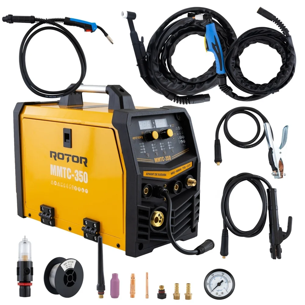 OFERTA ZILEI - Aparat de sudură 4 în 1 MIG/MMA/TIG/CUT, 15–350A, 220–240V, dublu display, MMTC-350
