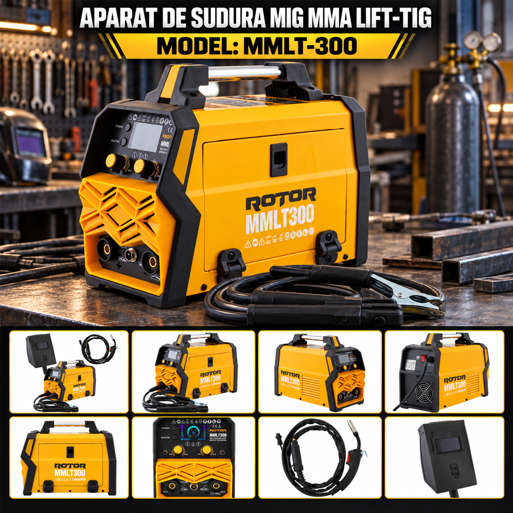 Aparat de sudură MIG/MMA/LIFT TIG, 300A, electrozi 1,6–4 mm, sârmă flux 0,8–1,2 mm, 220V, MMLT-300 [8]
