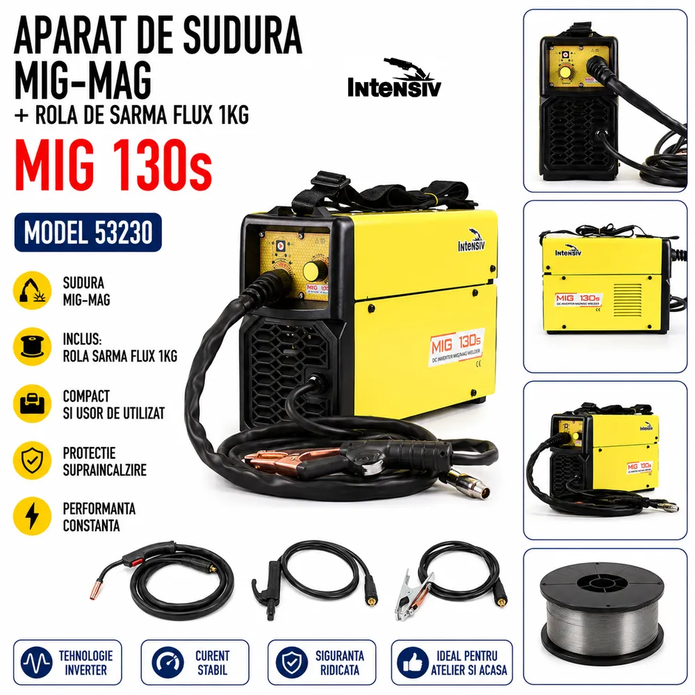 Aparat de sudură MIG-MAG 120A, control sinergic digital, cu rolă de sârmă FLUX 1 kg, MIG 130s [3]