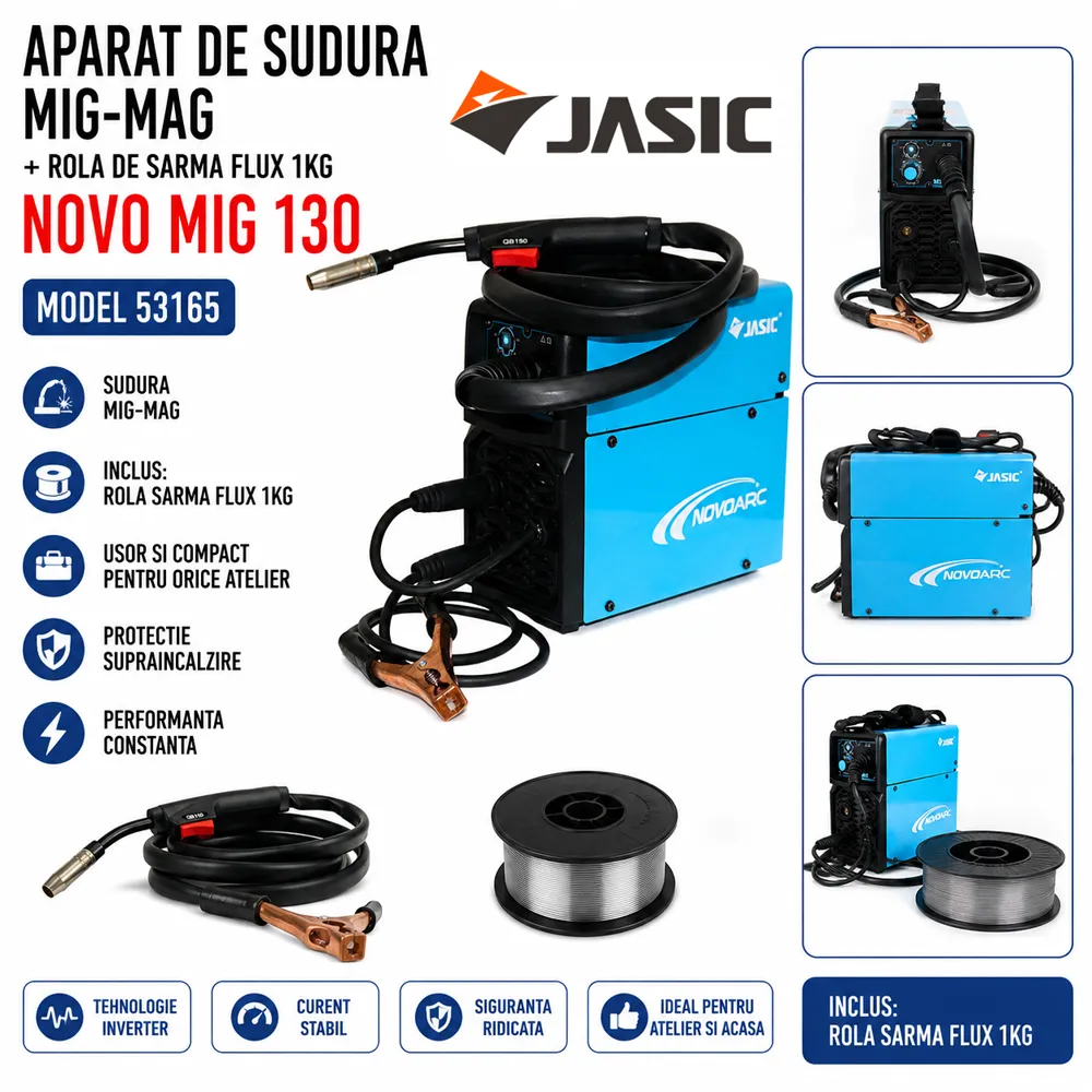 Aparat de sudură MIG-MAG 120 A, control sinergic digital, cu rolă de sârmă FLUX 1 kg, NOVO MIG 130 [3]