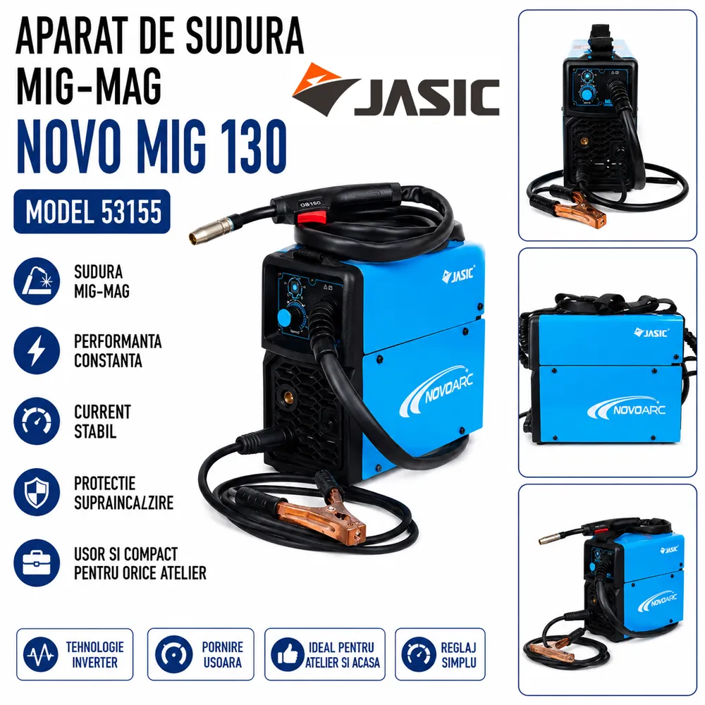 Aparat de sudură MIG-MAG 120A, control sinergic digital, pentru sudare cu gaz și fără gaz, NOVO MIG 130 [3]