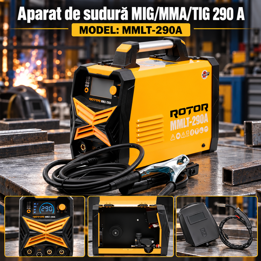 Aparat de sudură MIG/MMA/TIG 290 A, 3,6 kW, LCD color, sârmă 0,8–1 mm, MMLT-290A [8]