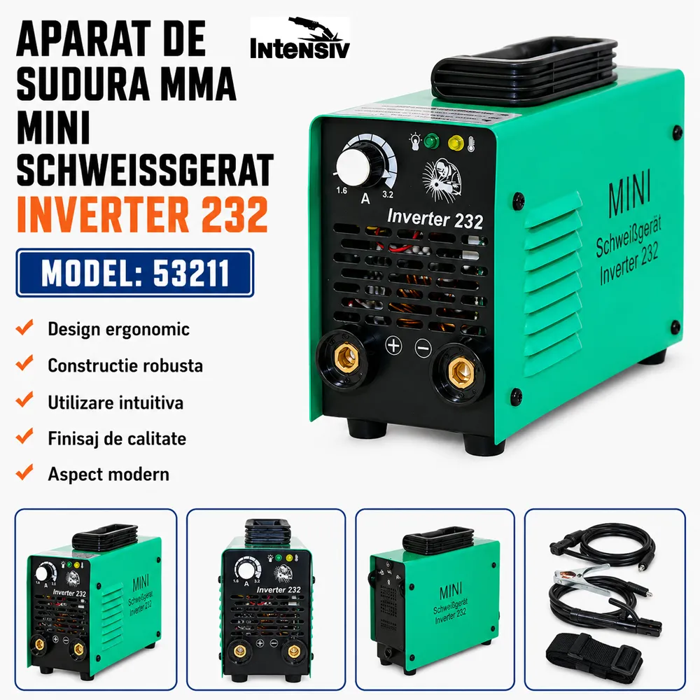 Aparat de sudură MMA 120A, tehnologie IGBT, electrozi 1,6–3,2 mm și alimentare 230 V, MINI Schweissgerat 232 [3]