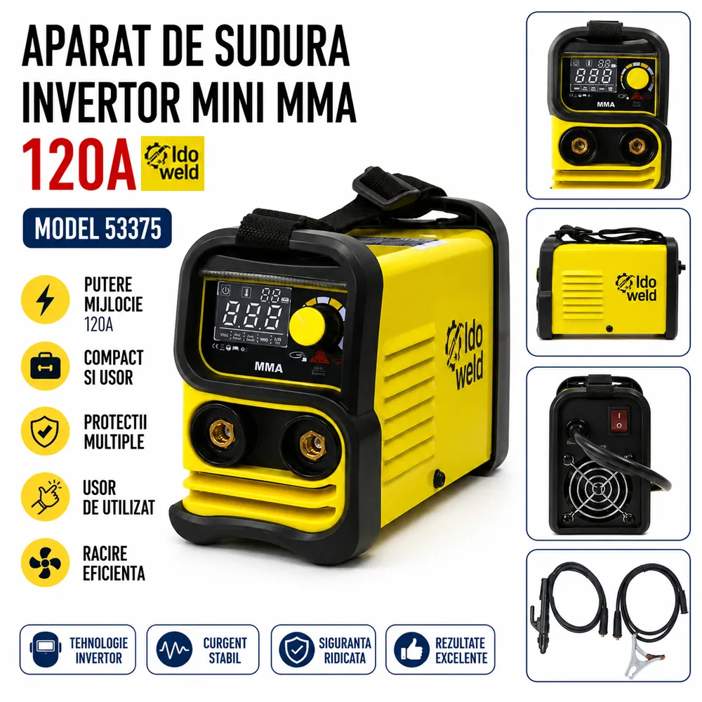 Aparat de sudură MMA 120A, tehnologie IGBT, electrozi 1,6–3,25 mm și funcții Anti-Stick, MINI MMA 120A [3]