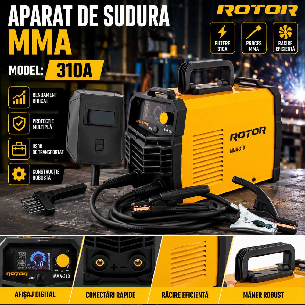 Aparat de sudură MMA 310A, display LCD color, electrozi 1,6–5 mm, 220V, MMA-310 [8]