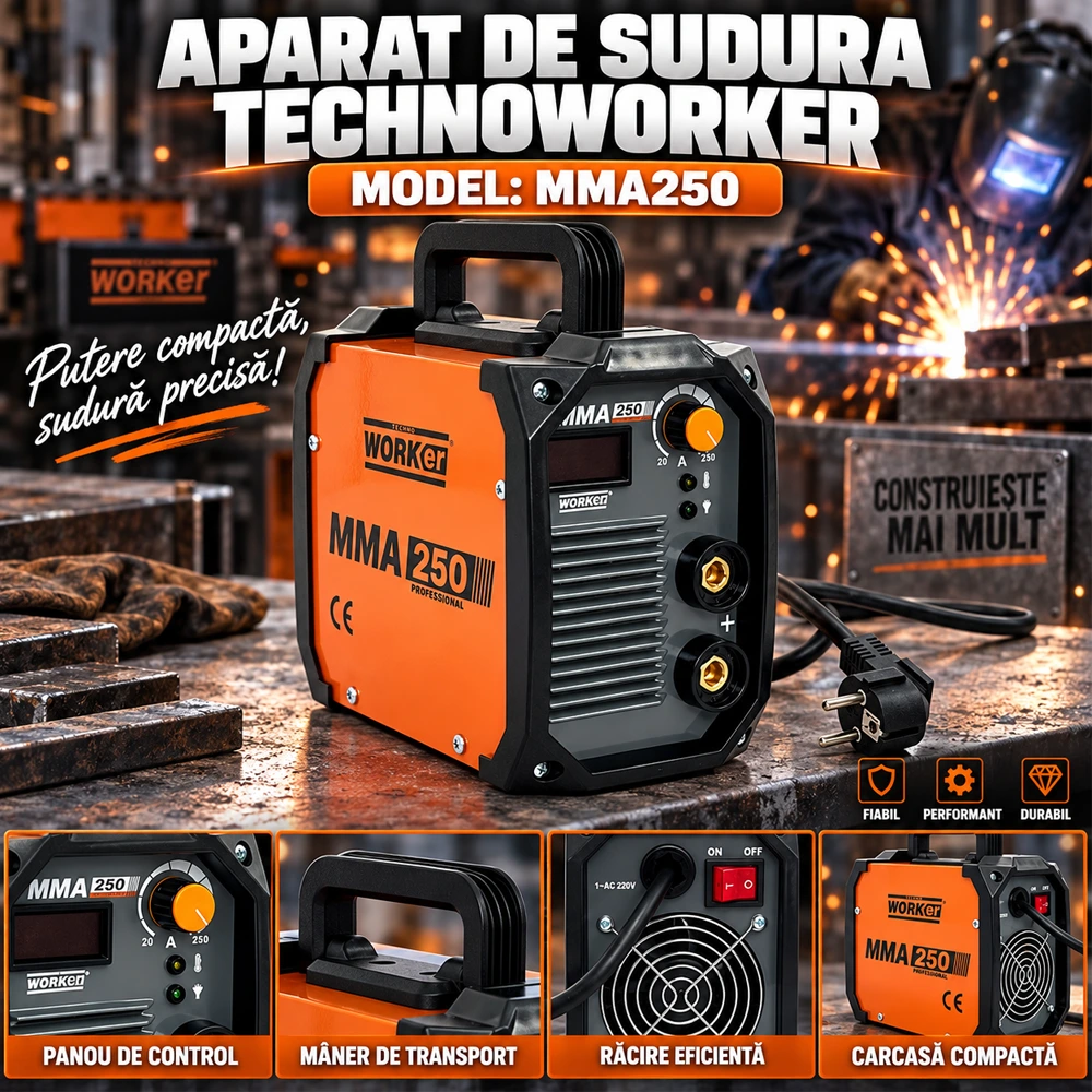 Aparat de sudură MMA 250A, 5 kVA, electrozi 1,6–3,2 mm, 220V, MMA250 [5]