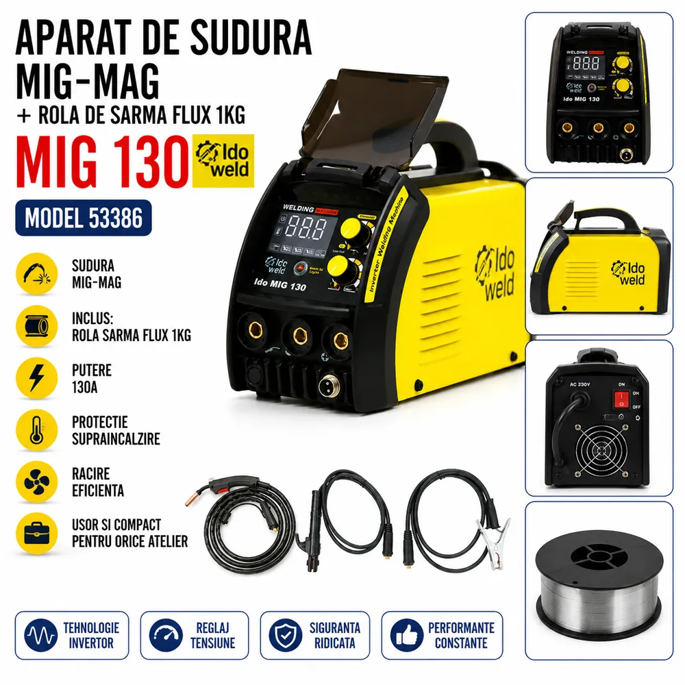 Aparat de sudură multiproces 130A, MIG-MAG, MMA și TIG LIFT, cu rolă de sârmă FLUX 1 kg, MIG 130 [3]