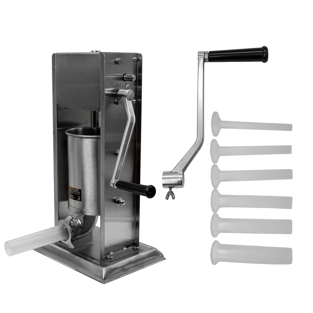 OFERTA ZILEI - Aparat mecanic de făcut cârnați 3 L, vertical, inox alimentar, cuvă basculantă, 6 pâlnii, RML-S3