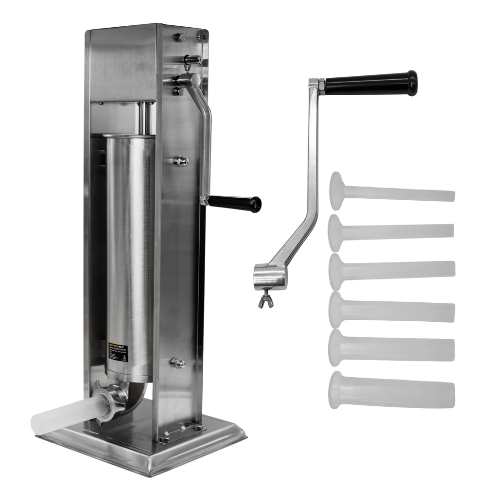 OFERTA ZILEI - Aparat mecanic de făcut cârnați 7 L, vertical, inox alimentar, cuvă basculantă, 6 pâlnii, RML-S7