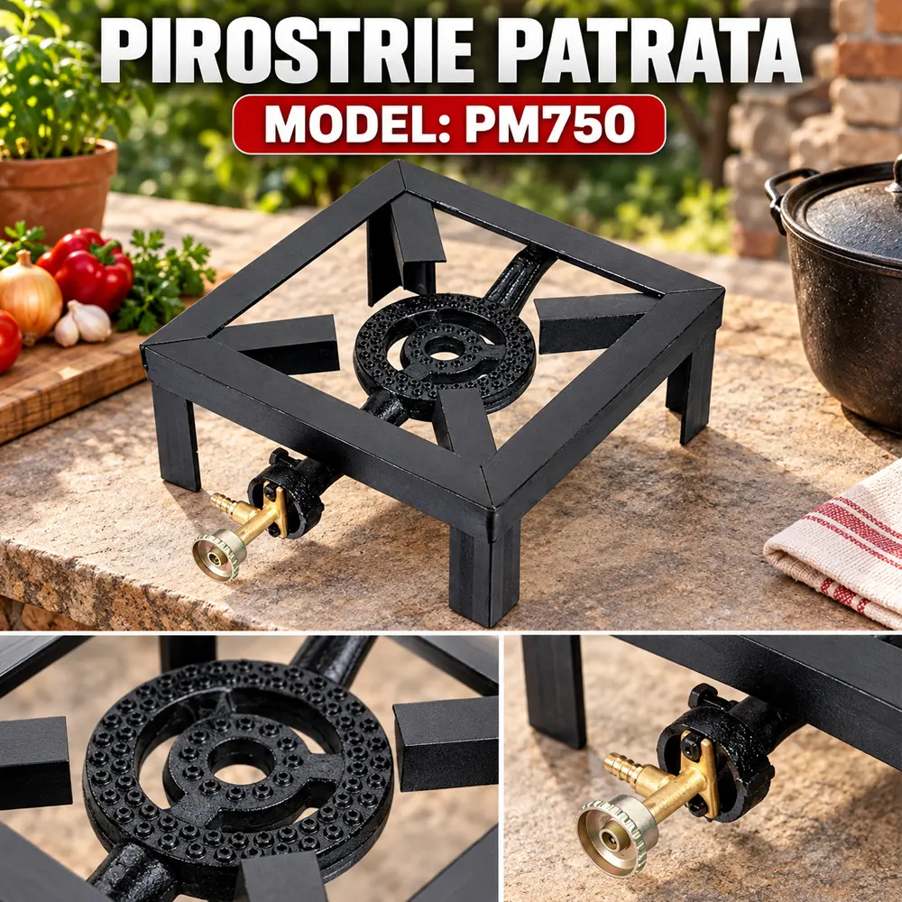 Pirostrie pătrată pentru gătit în aer liber, 26,5 x 26,5 cm, profil metalic 2 mm, 750 g, PM750 [1]