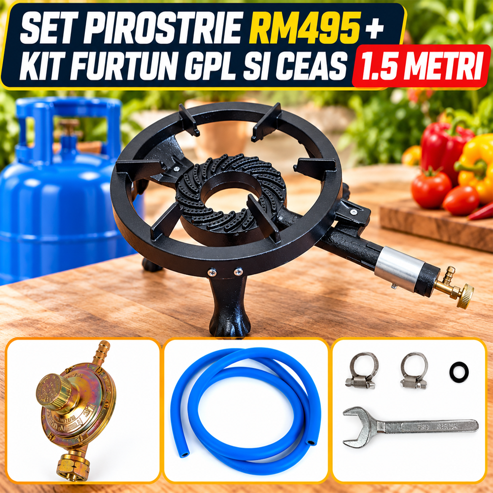 SET: Arzător pe gaz / Pirostrie cu 1 arzător, RM495 + Kit furtun GPL si ceas 1.5 metri [2]