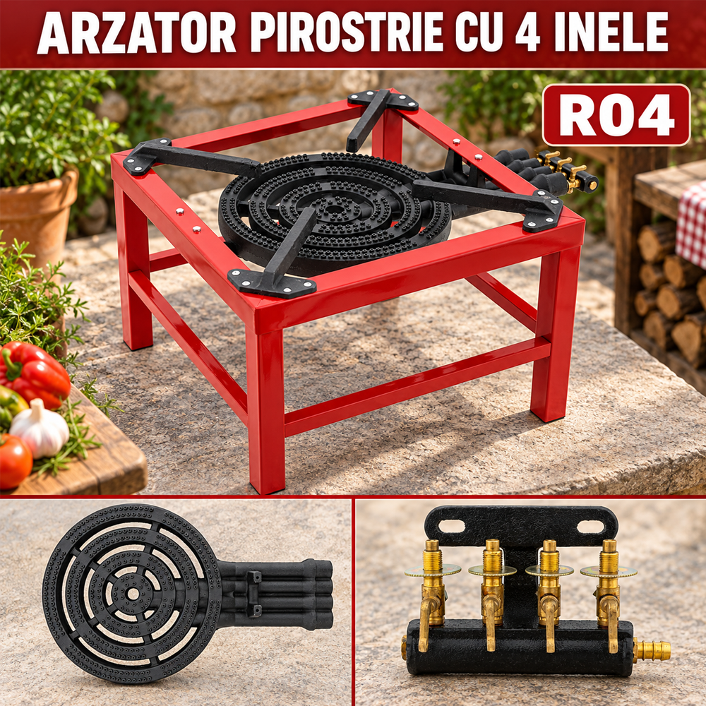 Arzător pe gaz / Pirostrie cu 4 arzătoare, 20,8 kW, diametru inel 335 mm, pentru exterior, R04 [4]