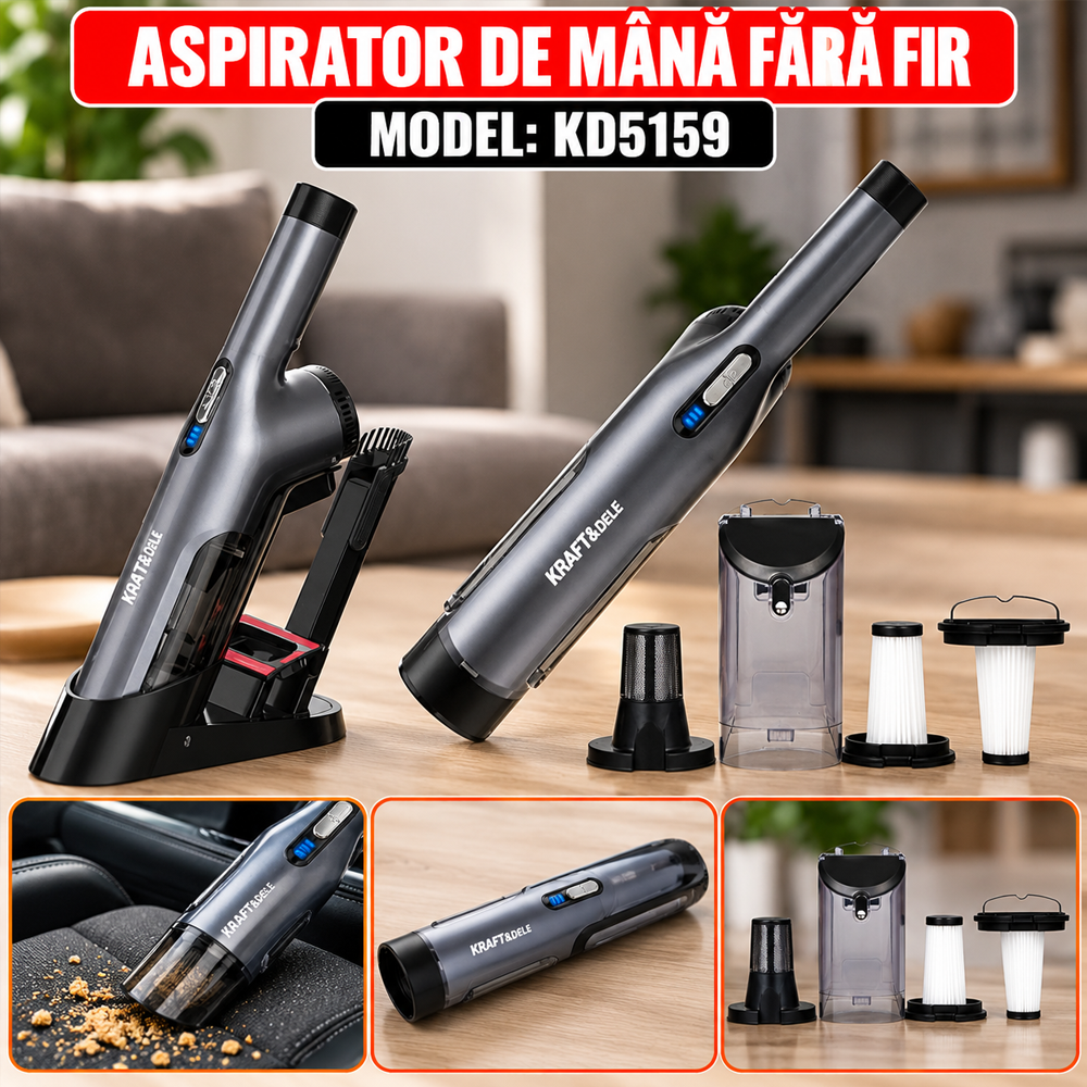 Aspirator de mână fără fir 400 W, 22 kPa, acumulator 2500 mAh, stație de încărcare, KD5159 [4]
