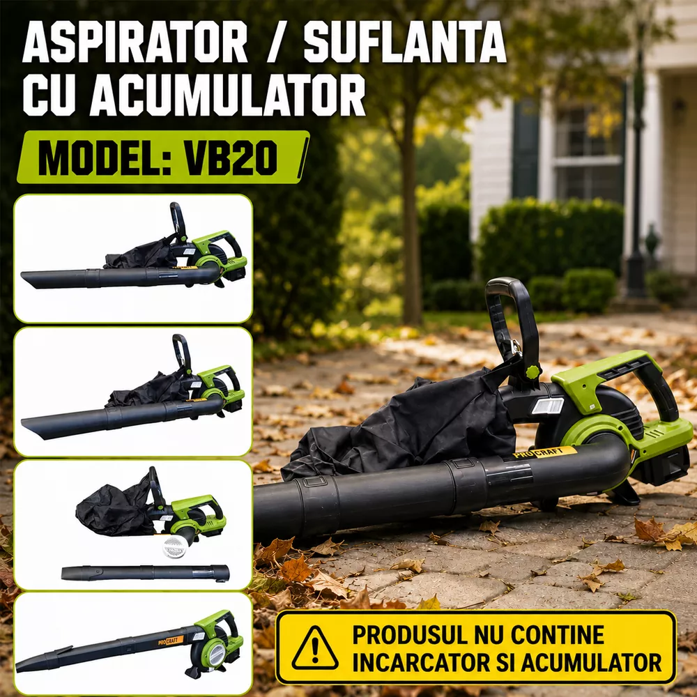 Aspirator/Suflantă pe acumulator, 13,2 m³/min, 16300 rpm, 4 trepte + Turbo, VB20 [Fără acumulator și încărcător] [4]
