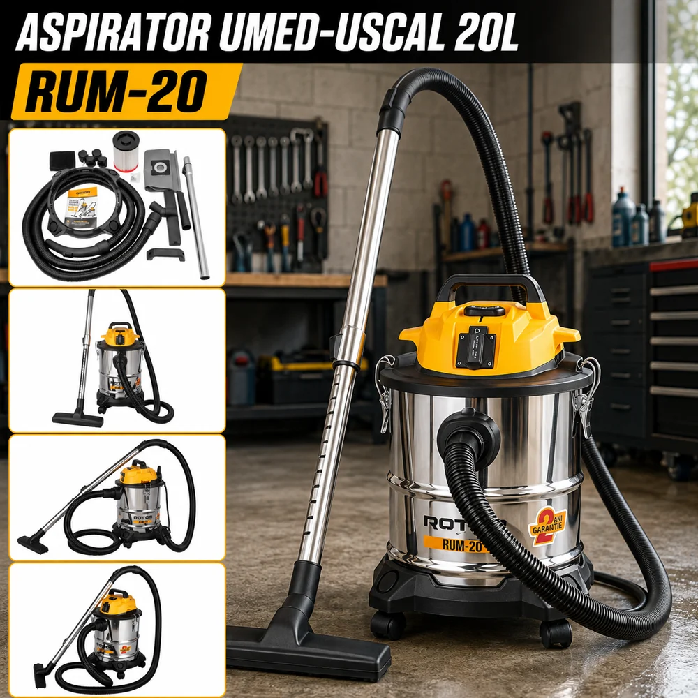 Aspirator umed-uscat 1200W, 20 L, 20 kPa, funcție suflare, furtun 3 m, RUM-20 [4]