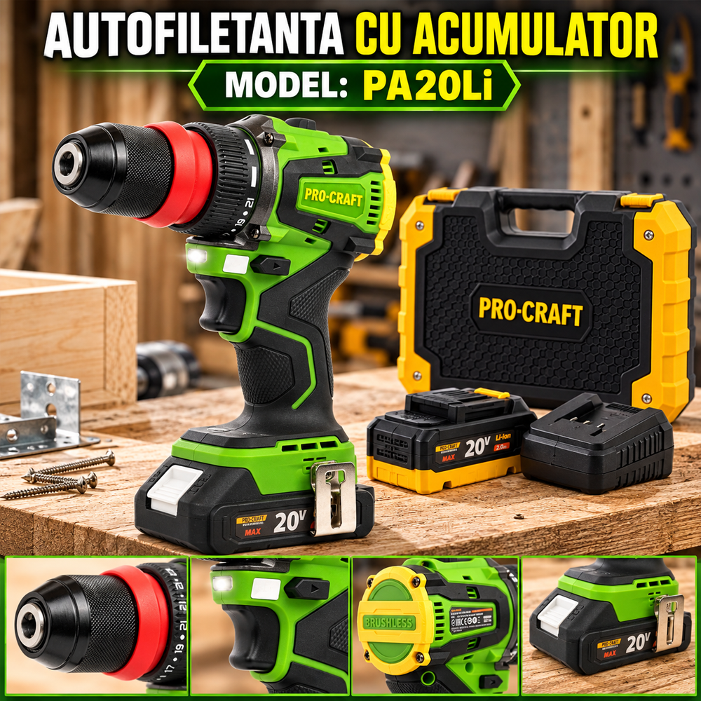 Autofiletanta PROCRAFT PA20Li DFR, 20V, 50 Nm, motor fara perii, PA20Li [6]