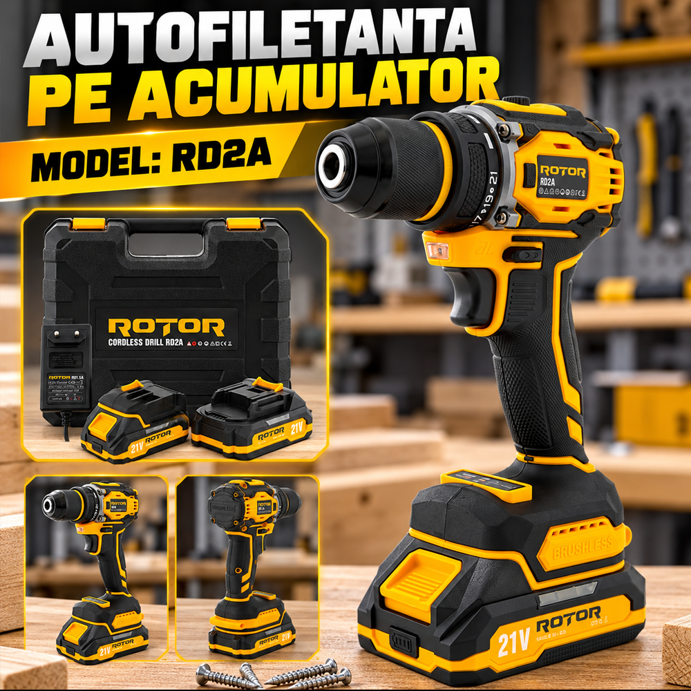 Autofiletantă pe acumulator 21V 2Ah, 2 viteze, 2200 rpm, mandrină 10 mm, 2 acumulatori, RD2A [8]