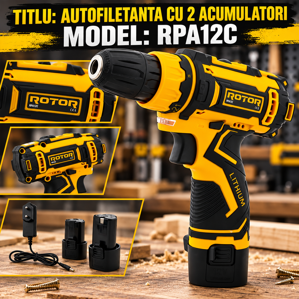 Autofiletantă pe acumulator 12V 1,5Ah, 25 Nm, mandrină 10 mm, 2 acumulatori, RPA12C [8]