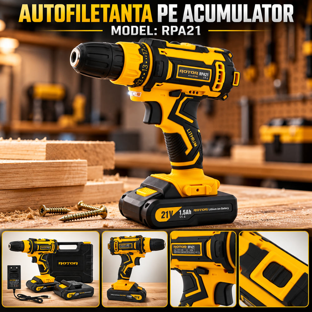 Autofiletantă cu 2 acumulatori, 21V, 1.5 Ah, 30 Nm, 2 viteze, mandrină 10 mm, RPA21 [8]